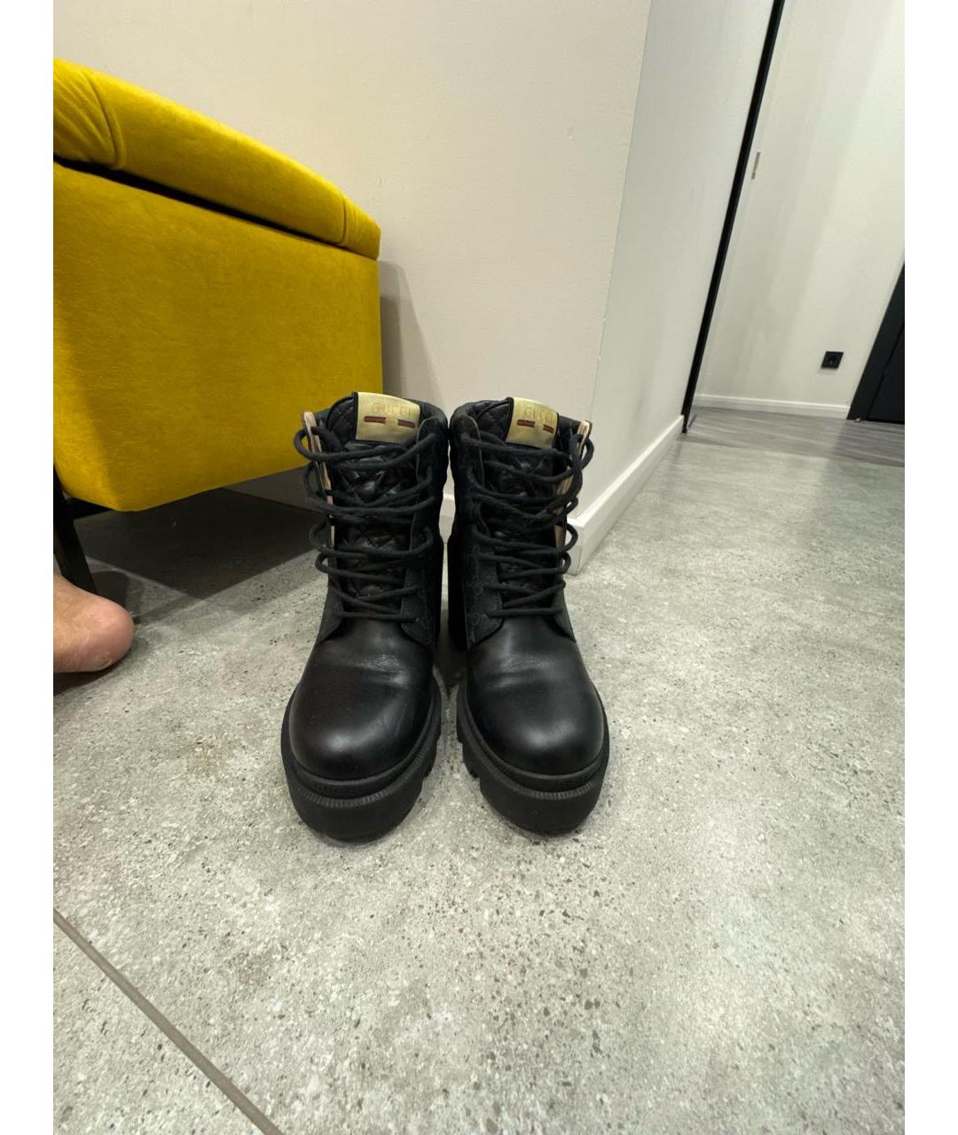 GUCCI Черные кожаные ботинки, фото 2