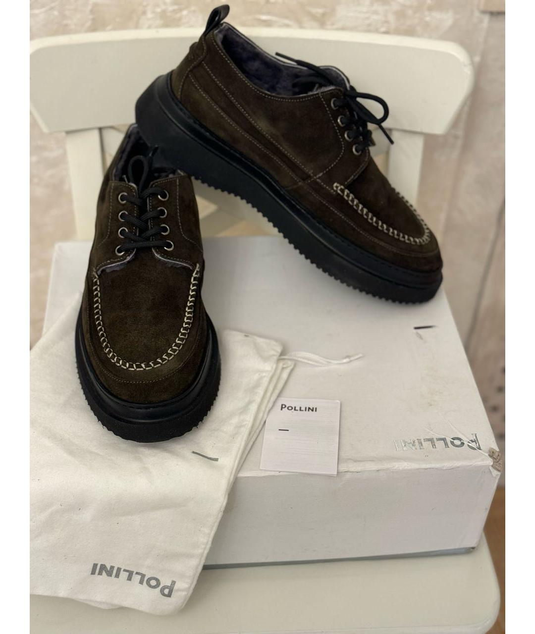POLLINI Коричневые замшевые низкие ботинки, фото 5