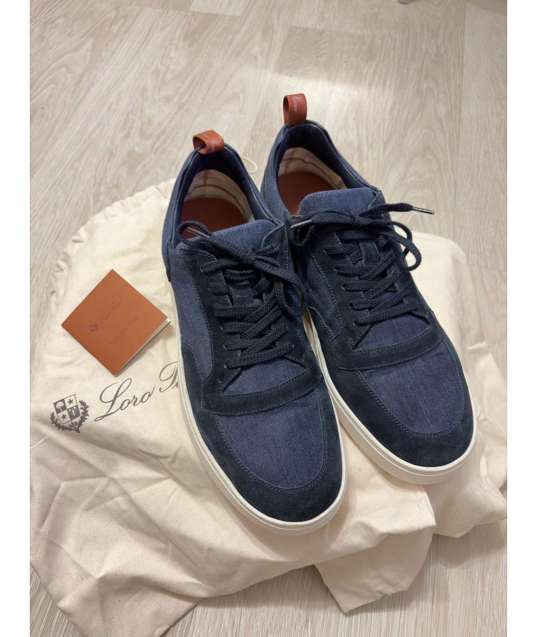 LORO PIANA Темно-синие замшевые низкие кроссовки / кеды, фото 2