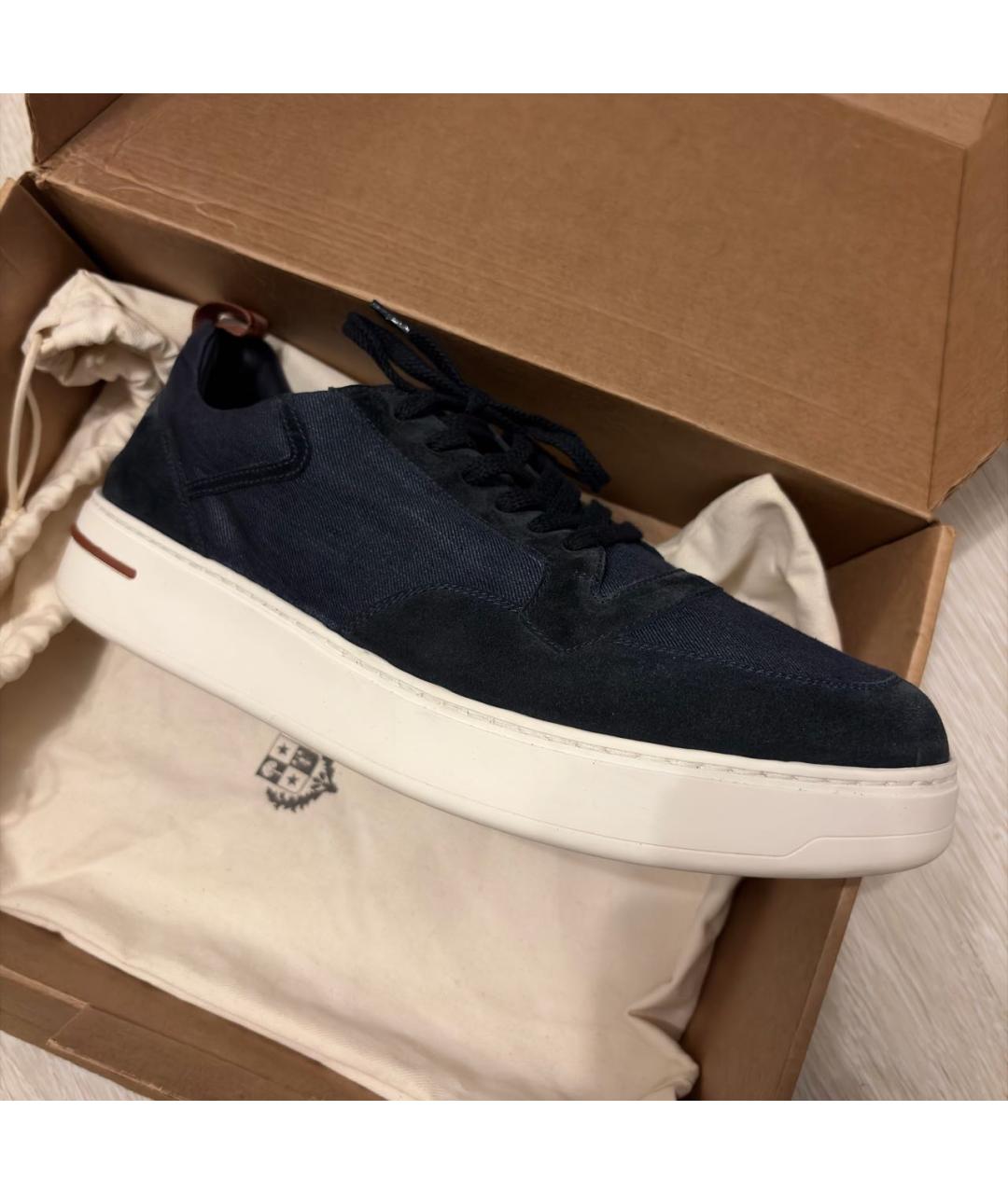 LORO PIANA Темно-синие замшевые низкие кроссовки / кеды, фото 8