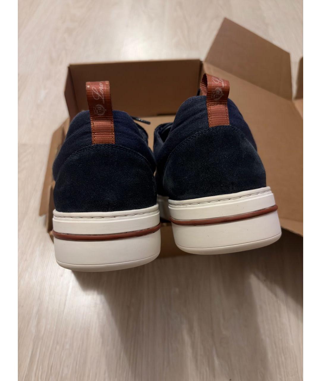 LORO PIANA Темно-синие замшевые низкие кроссовки / кеды, фото 4
