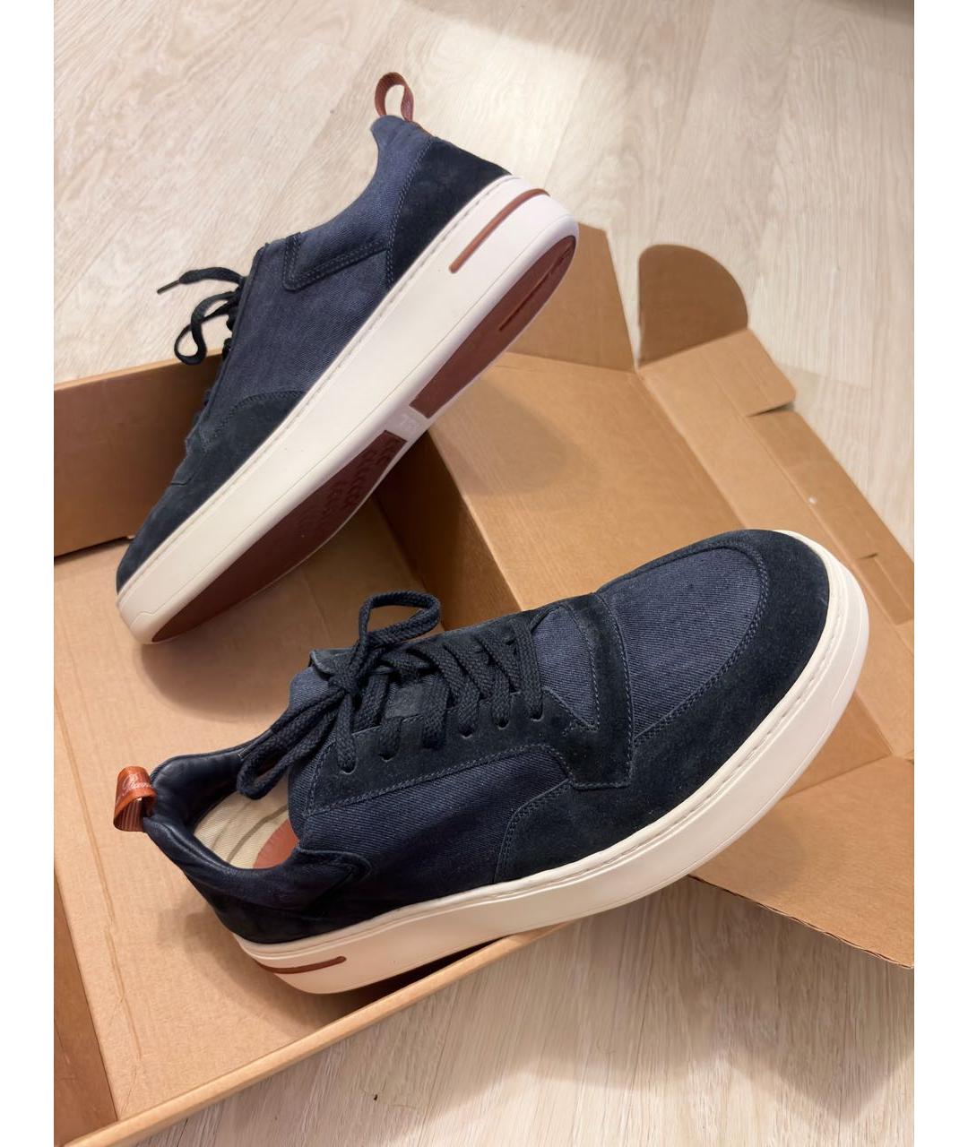 LORO PIANA Темно-синие замшевые низкие кроссовки / кеды, фото 7