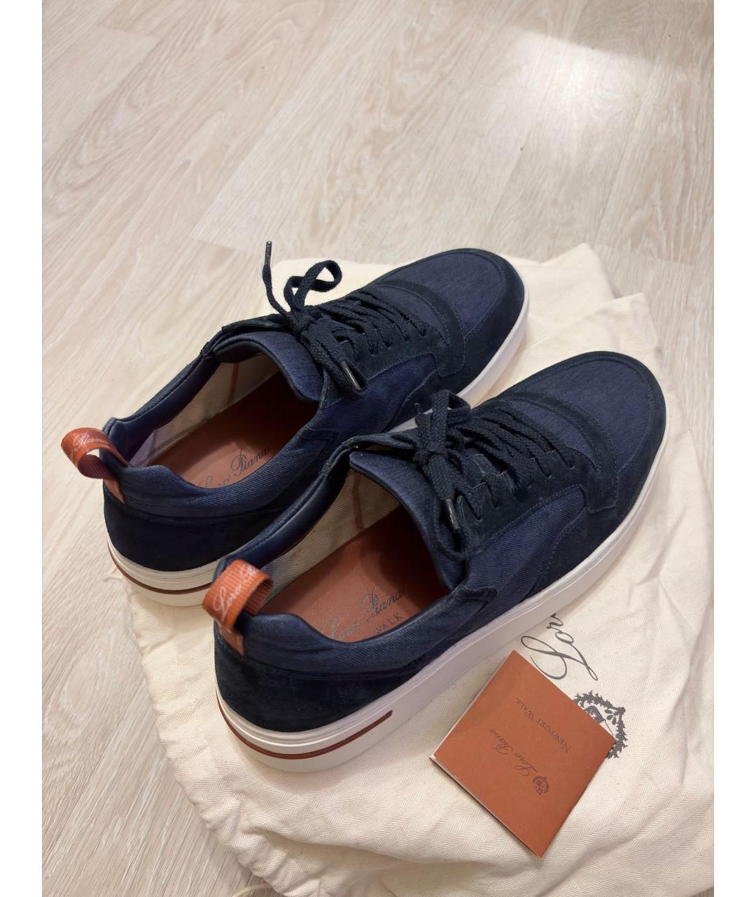 LORO PIANA Темно-синие замшевые низкие кроссовки / кеды, фото 3