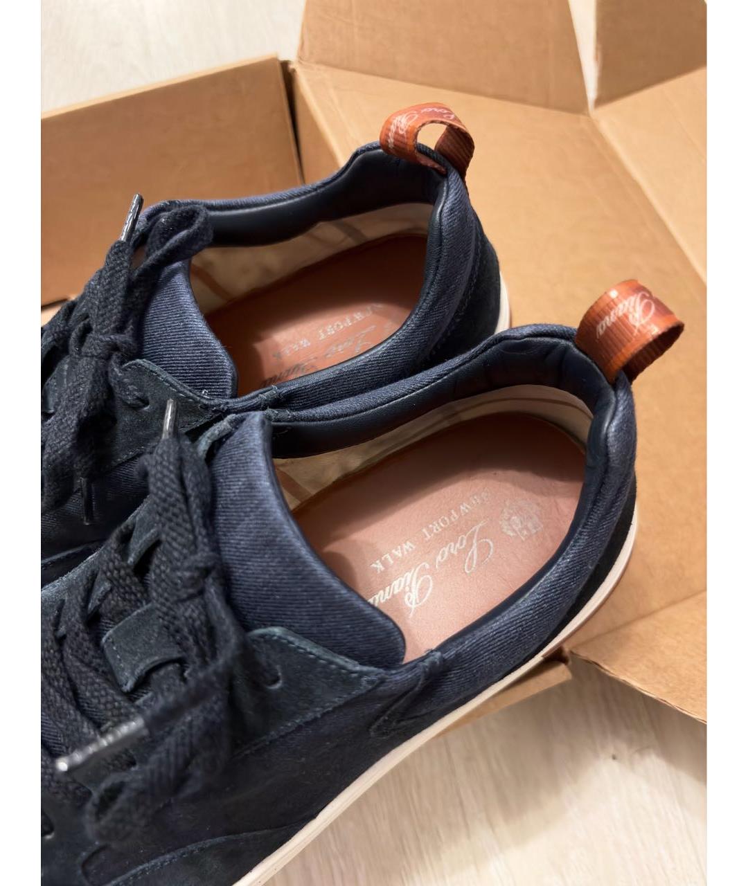 LORO PIANA Темно-синие замшевые низкие кроссовки / кеды, фото 6