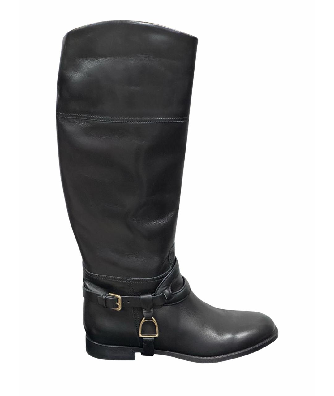 RALPH LAUREN Черные кожаные сапоги, фото 1