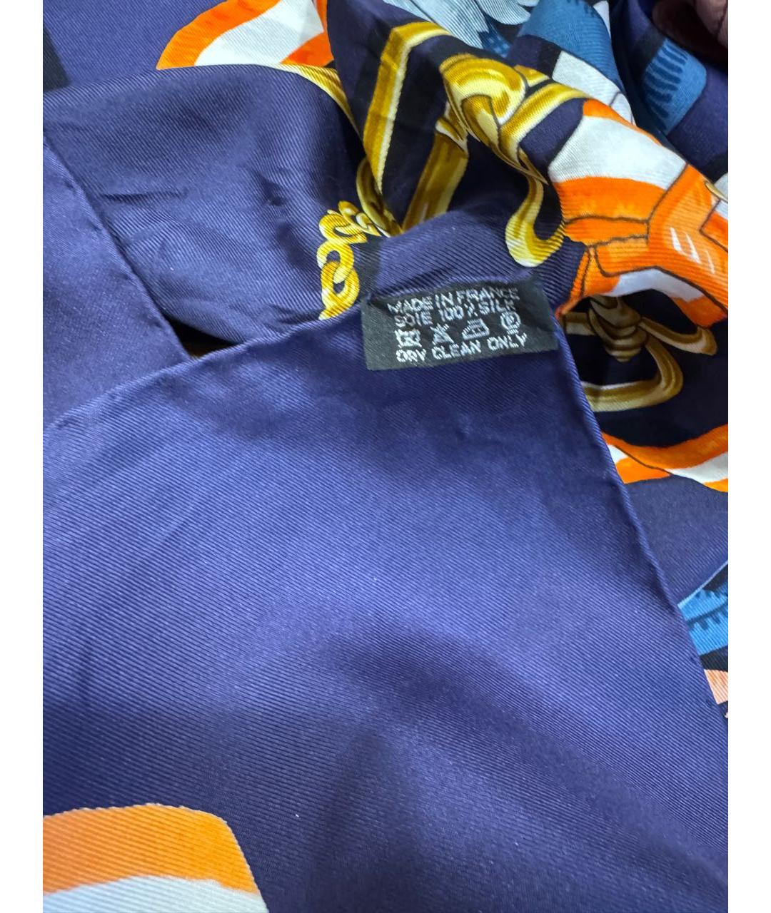 HERMES Синий шелковый платок, фото 3