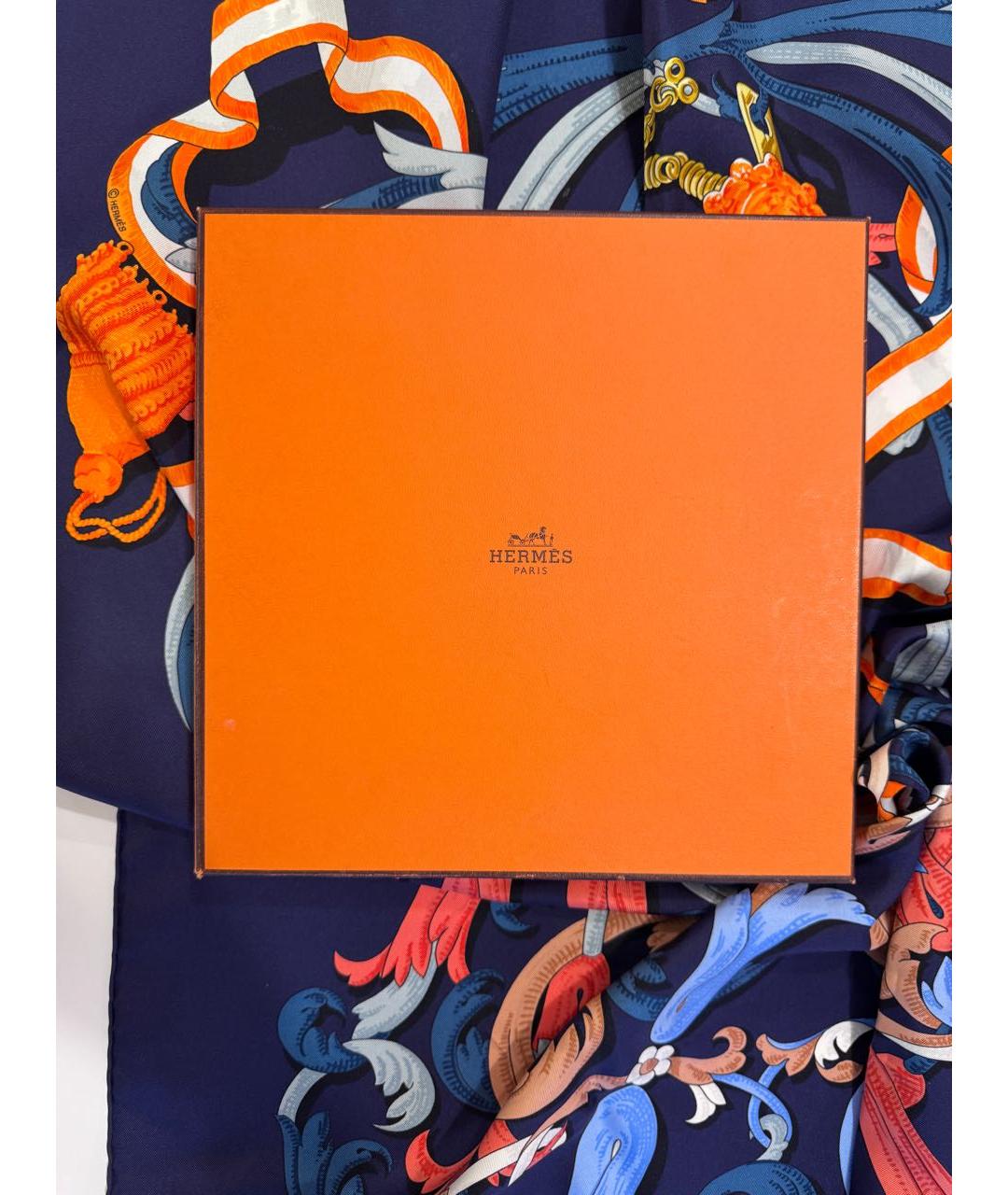 HERMES Синий шелковый платок, фото 6