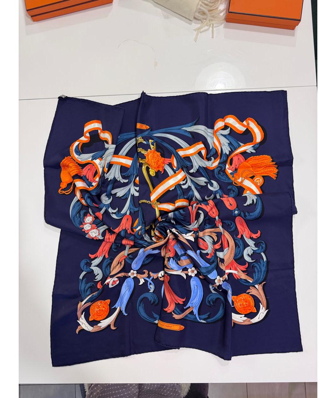 HERMES Синий шелковый платок, фото 7