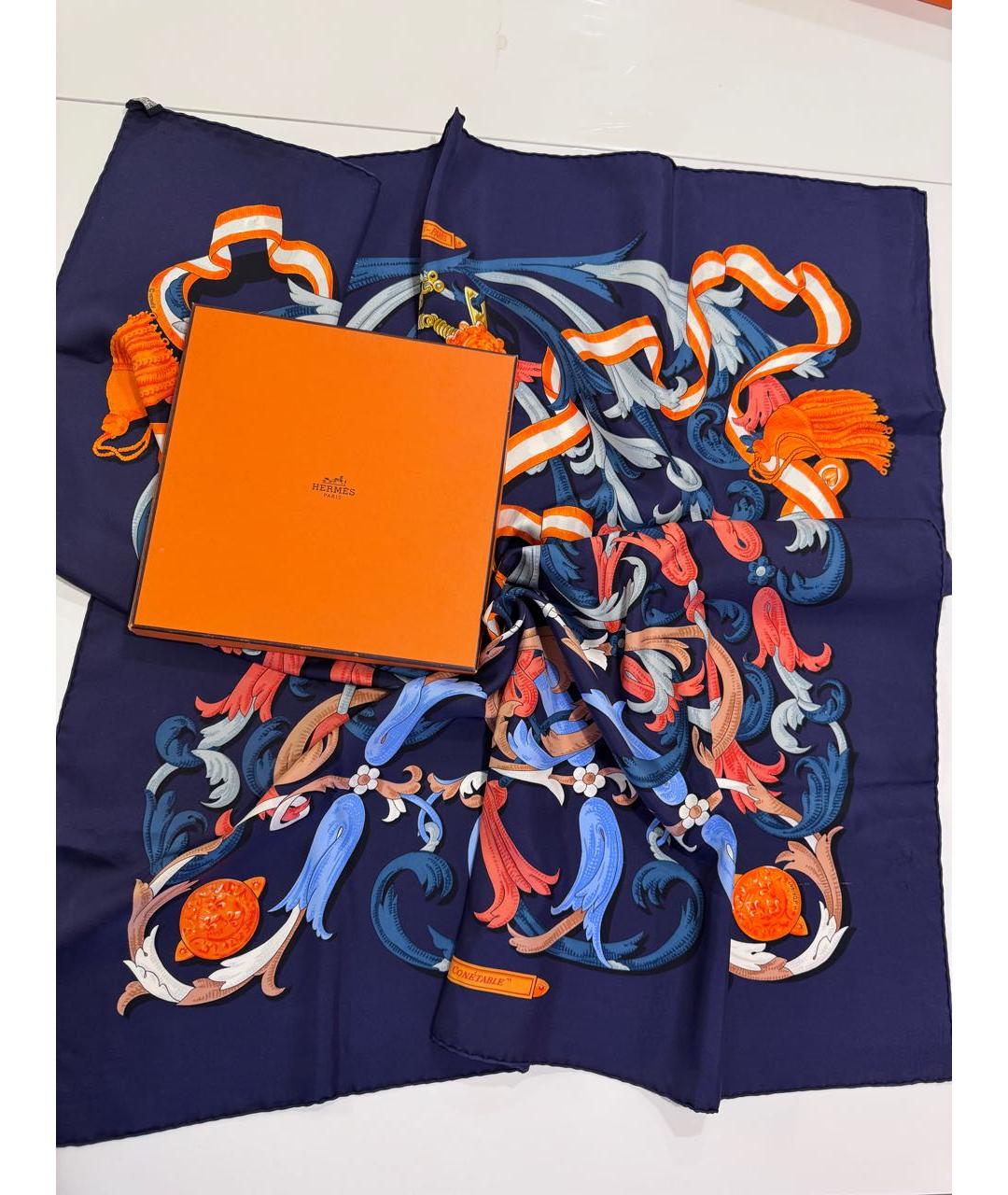 HERMES Синий шелковый платок, фото 4