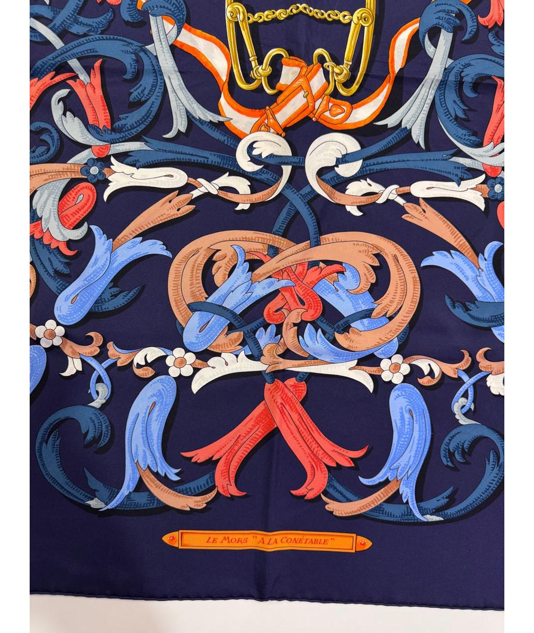 HERMES Синий шелковый платок, фото 2
