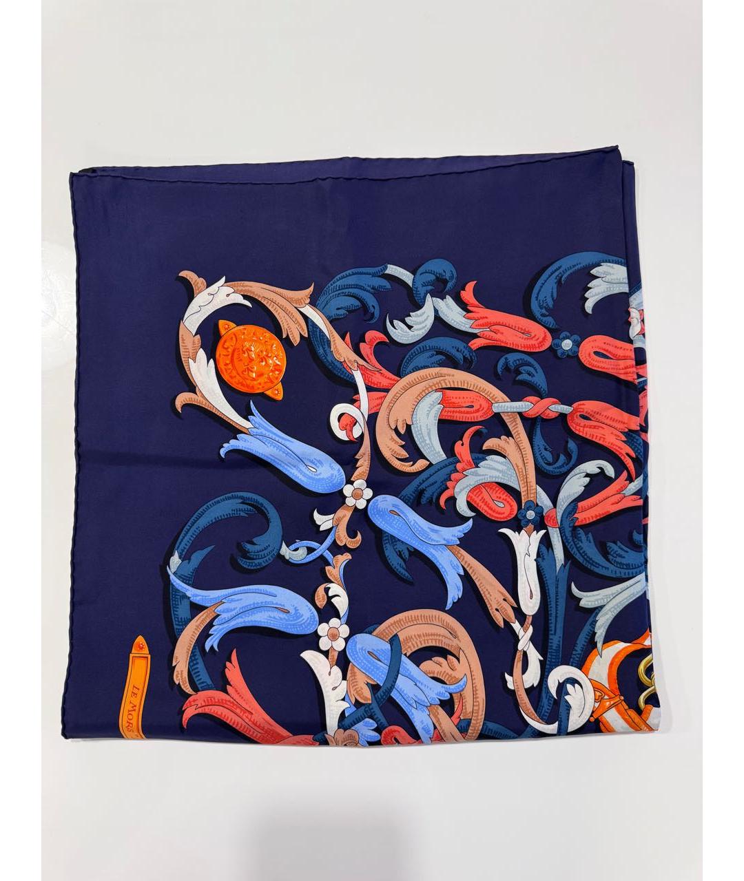 HERMES Синий шелковый платок, фото 5