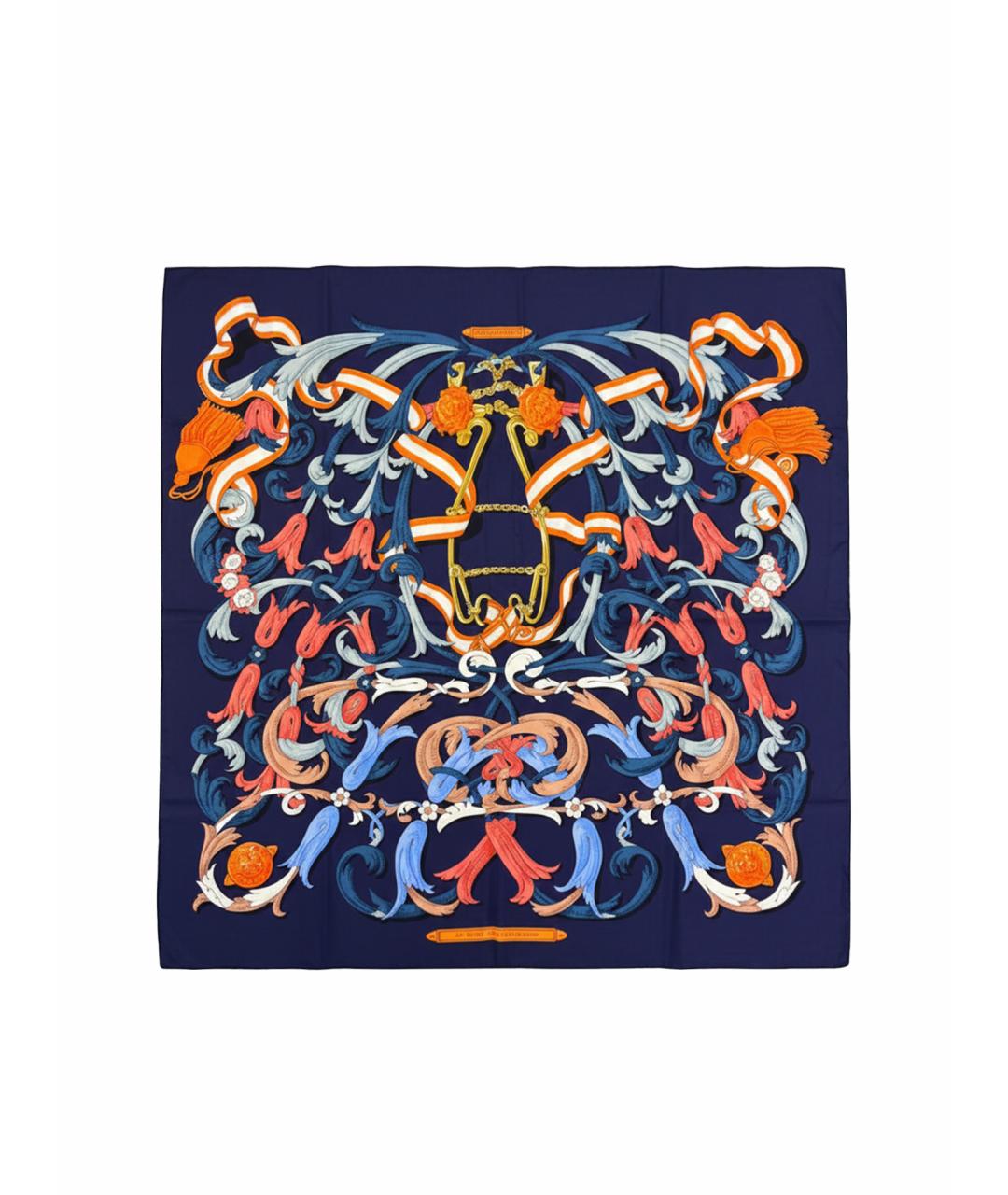 HERMES Синий шелковый платок, фото 1
