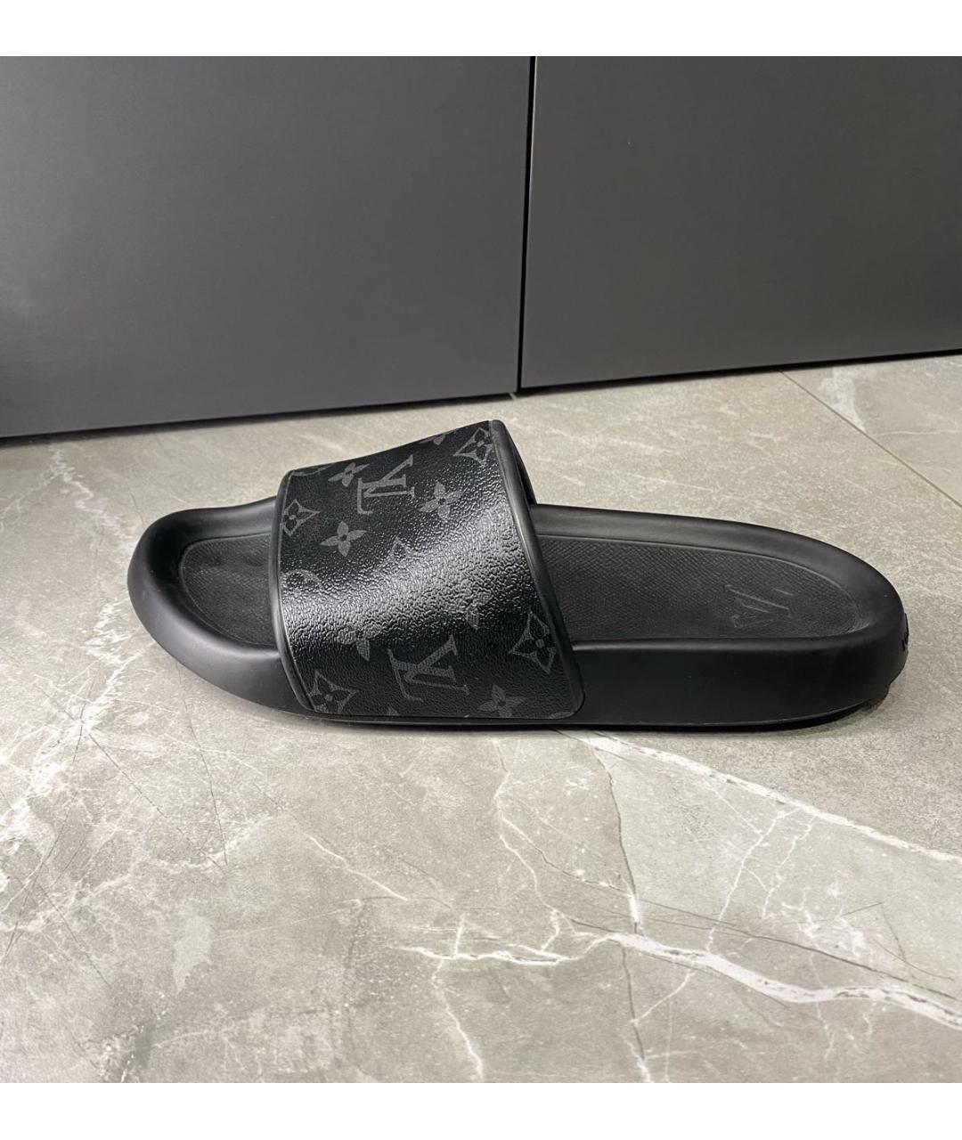 LOUIS VUITTON Черные резиновые шлепанцы, фото 7