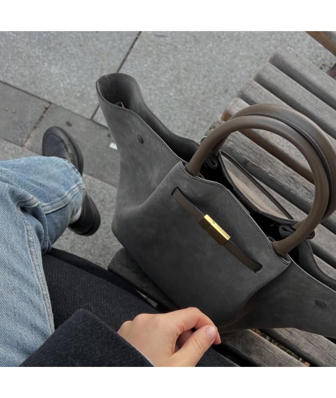 DEMELLIER Антрацитовая замшевая сумка с короткими ручками, фото 2