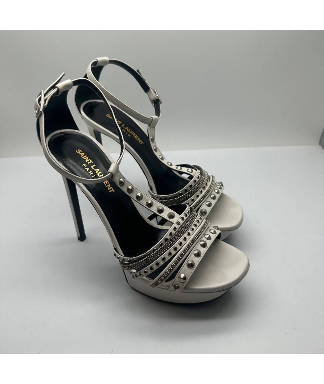 SAINT LAURENT Белые кожаные босоножки, фото 5