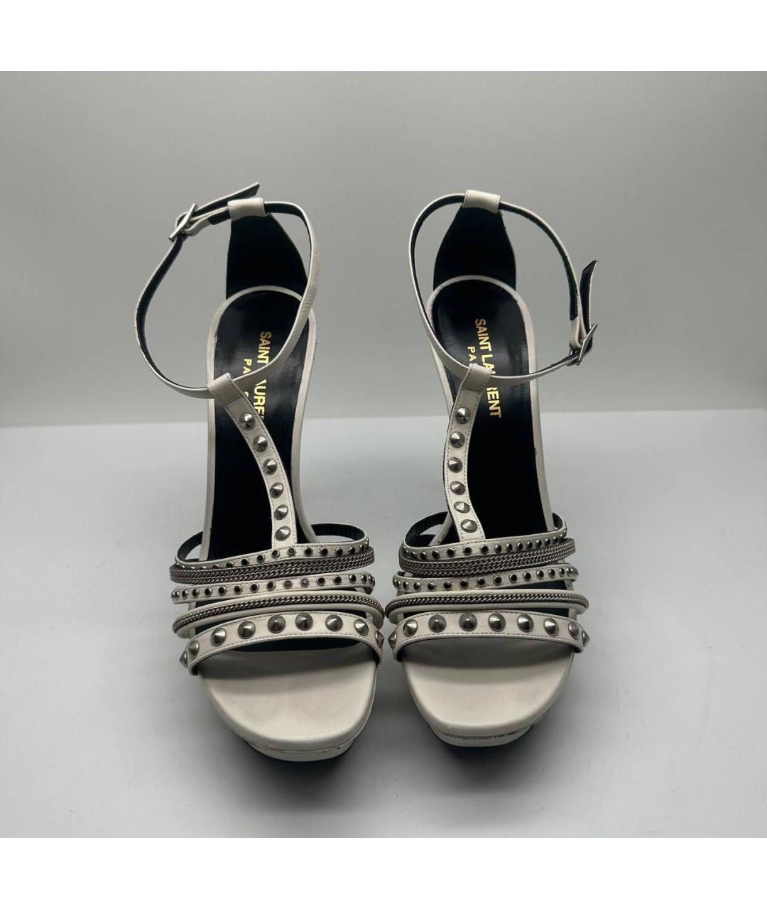 SAINT LAURENT Белые кожаные босоножки, фото 2