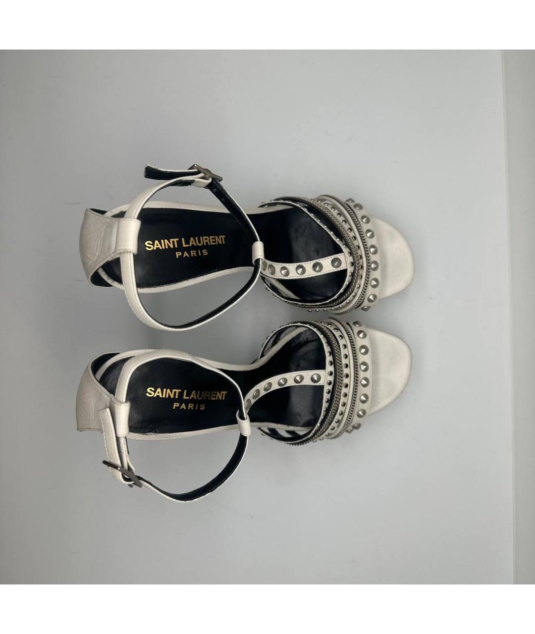 SAINT LAURENT Белые кожаные босоножки, фото 3