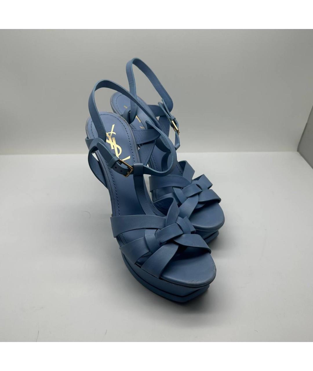 SAINT LAURENT Голубые кожаные босоножки, фото 3