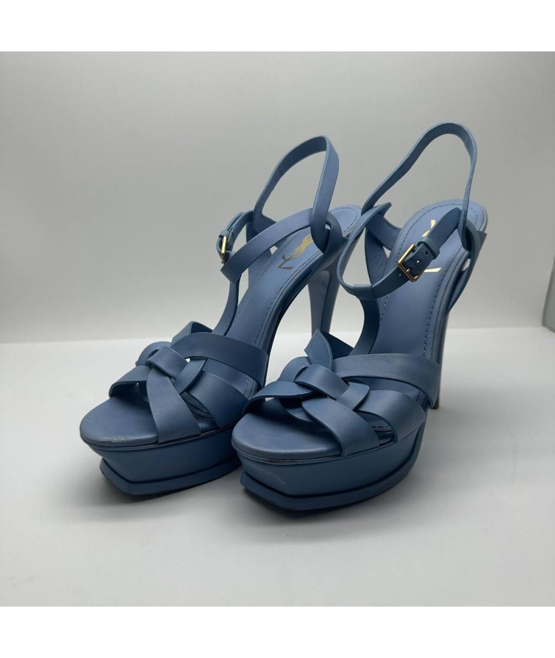 SAINT LAURENT Голубые кожаные босоножки, фото 2