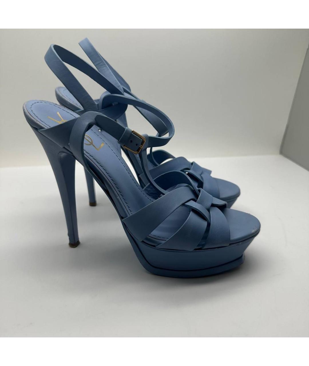 SAINT LAURENT Голубые кожаные босоножки, фото 5