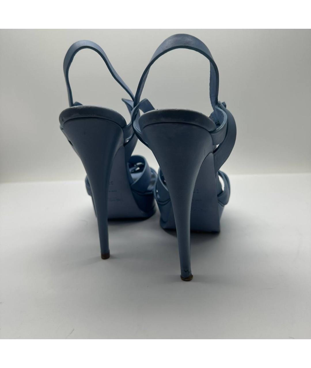 SAINT LAURENT Голубые кожаные босоножки, фото 4