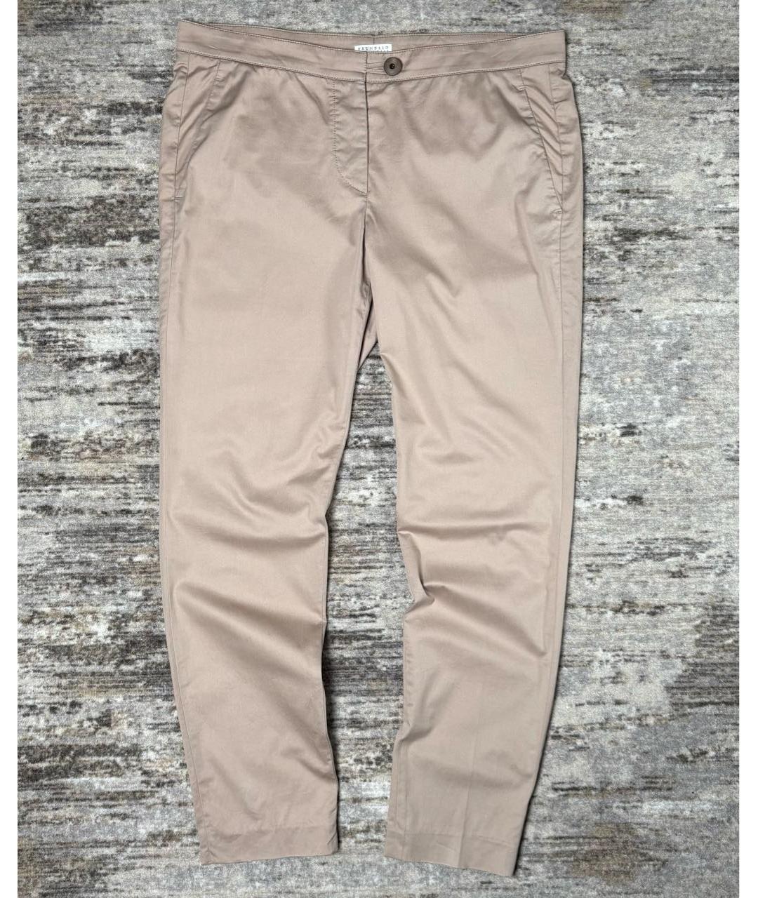 BRUNELLO CUCINELLI Бежевые хлопковые брюки узкие, фото 9