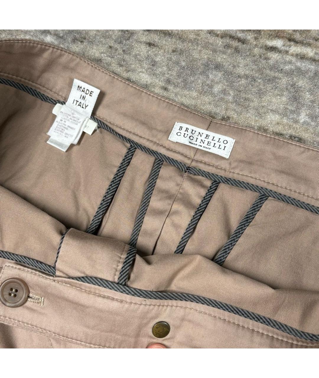 BRUNELLO CUCINELLI Бежевые хлопковые брюки узкие, фото 5