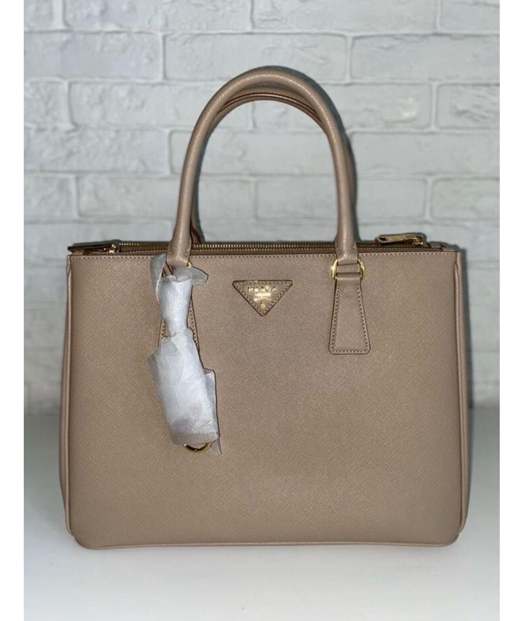 PRADA Бежевая кожаная сумка с короткими ручками, фото 2