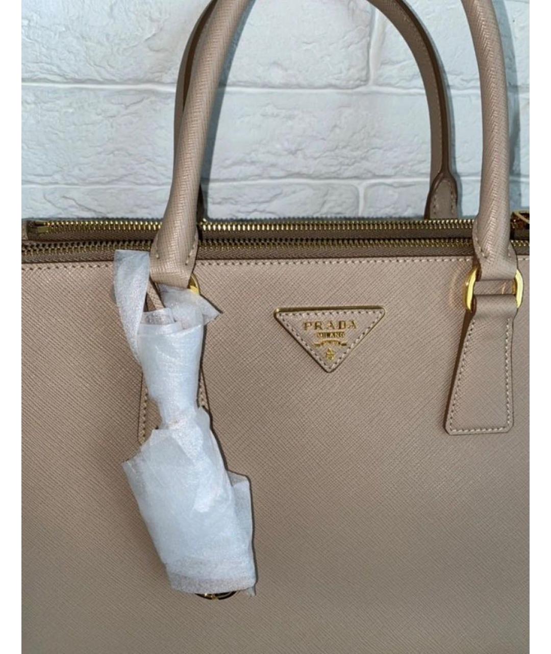 PRADA Бежевая кожаная сумка с короткими ручками, фото 7