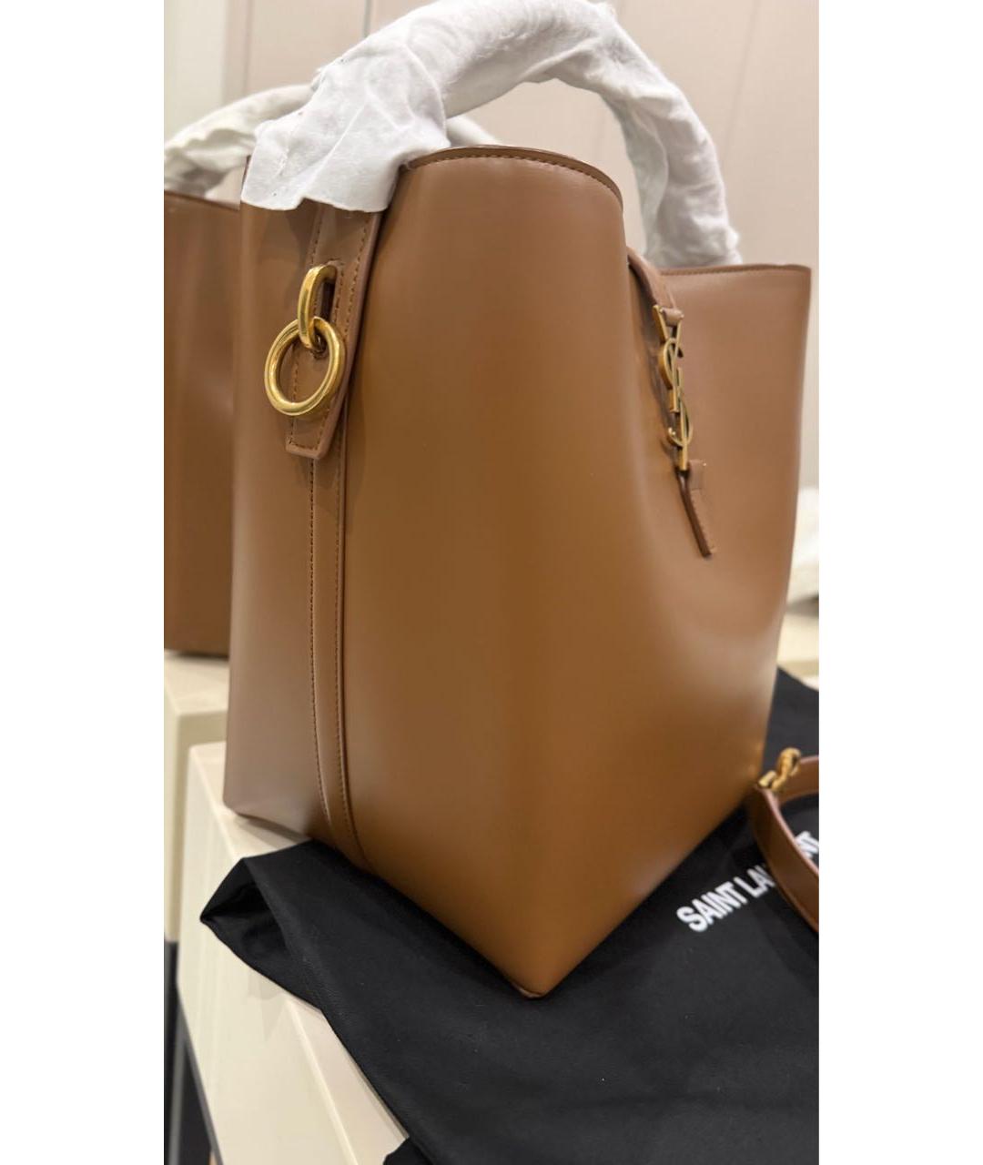 SAINT LAURENT Коричневая кожаная сумка через плечо, фото 5