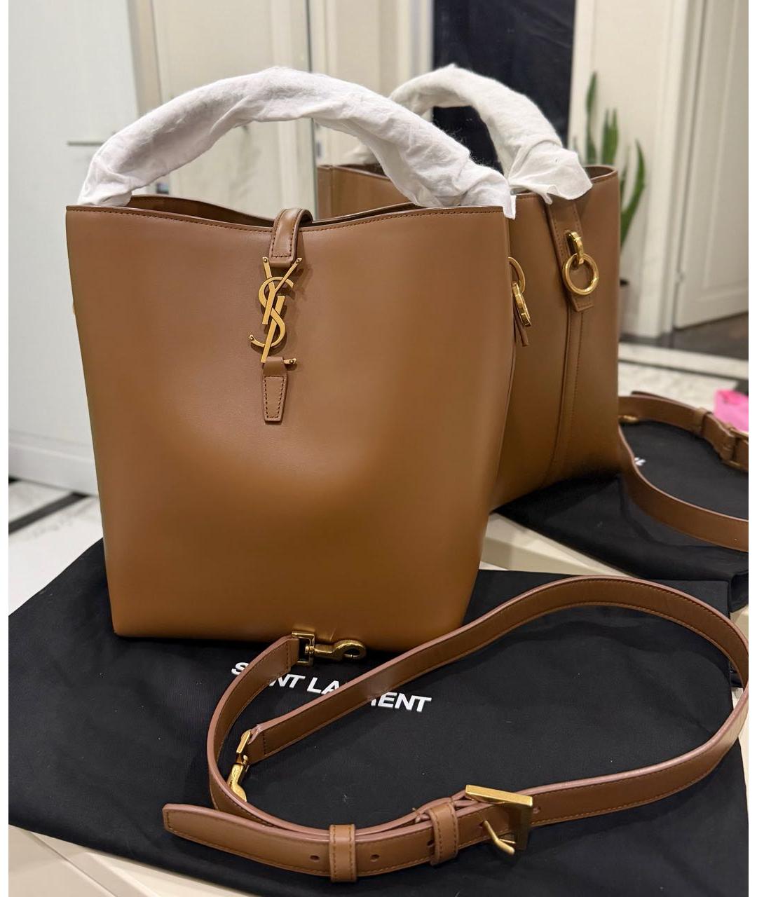 SAINT LAURENT Коричневая кожаная сумка через плечо, фото 2