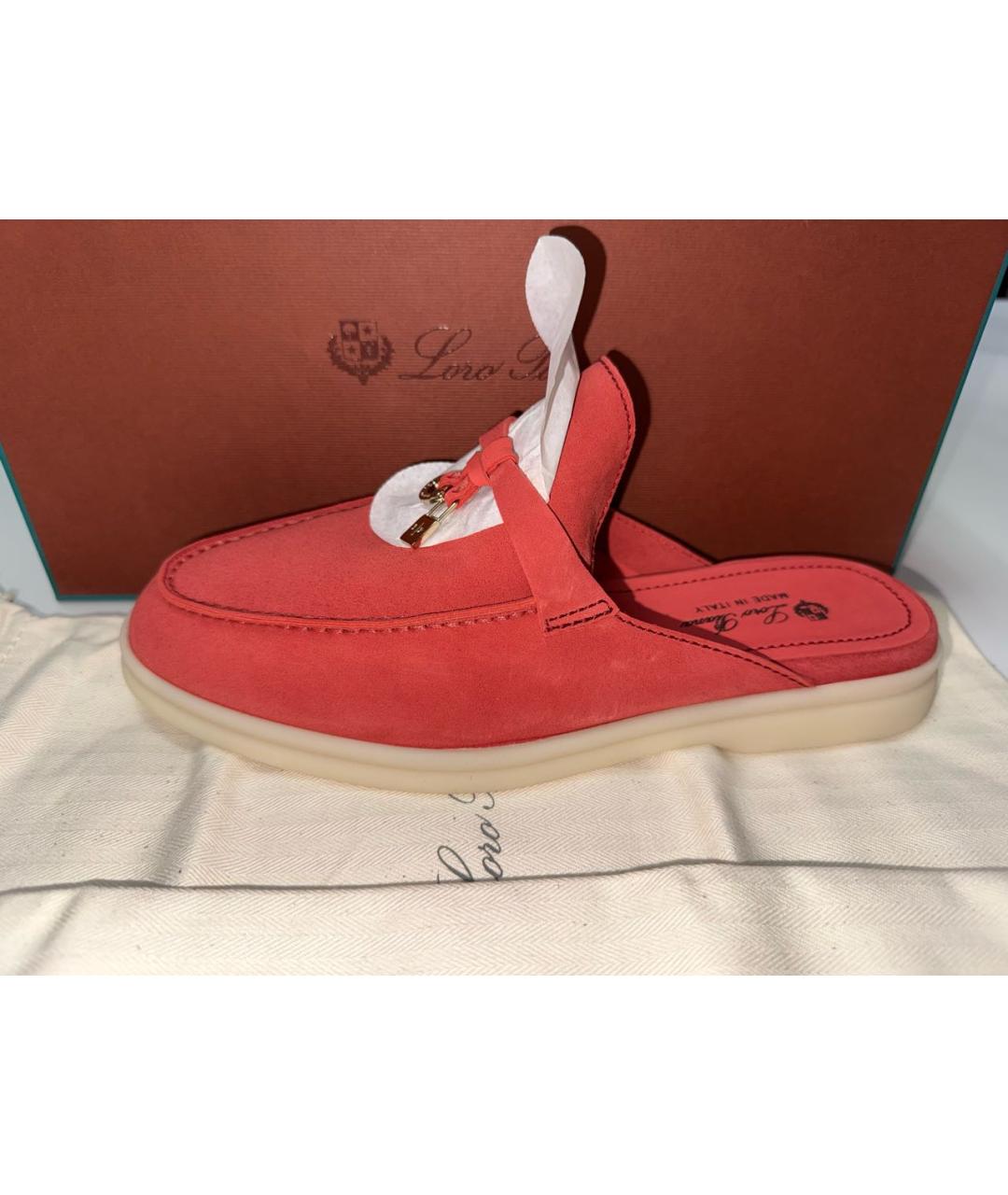 LORO PIANA Коралловые замшевые мюли, фото 3