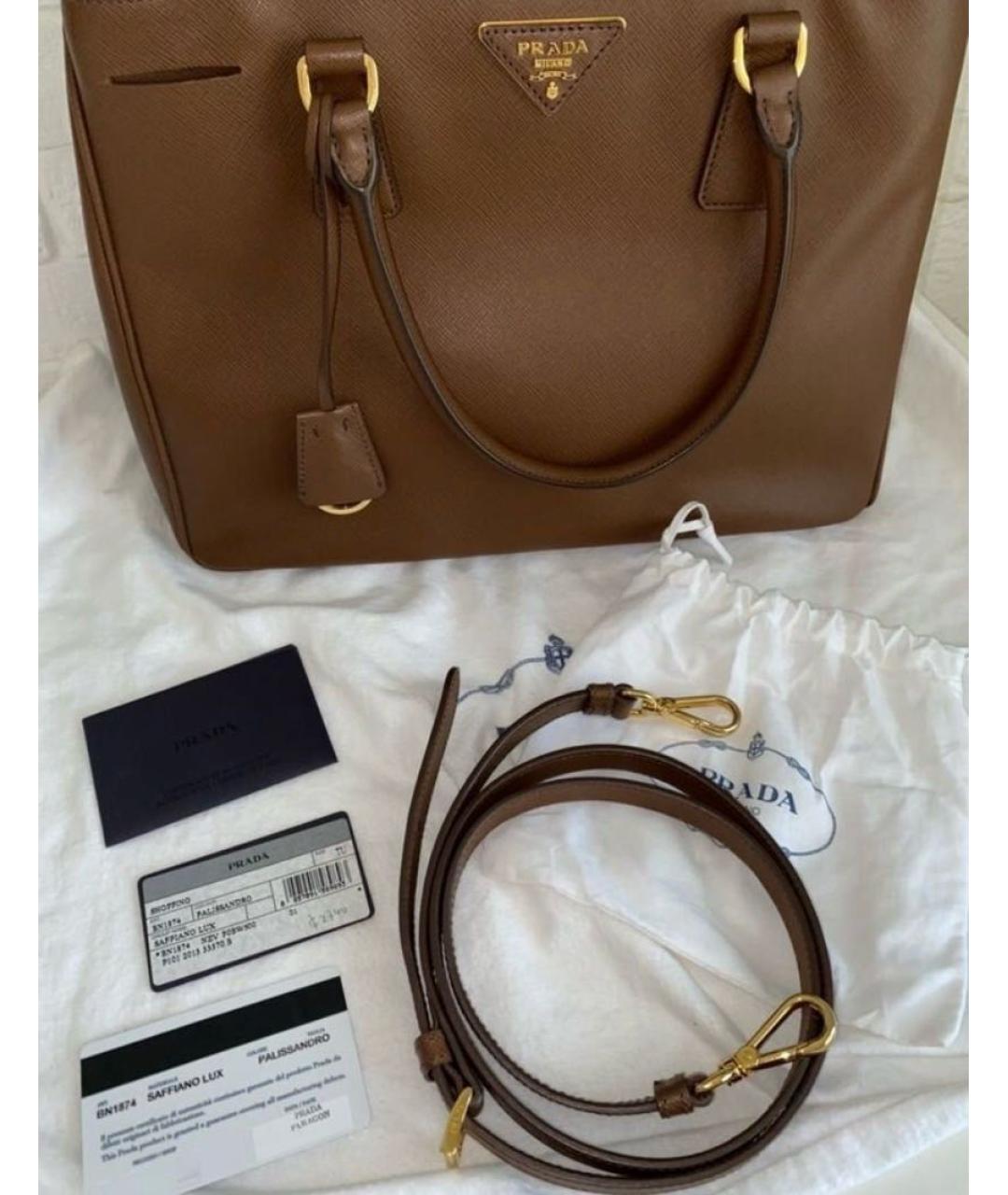 PRADA Коричневая кожаная сумка с короткими ручками, фото 7