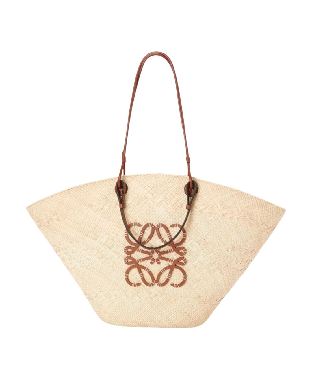 LOEWE Бежевая пелетеная пляжная сумка, фото 1