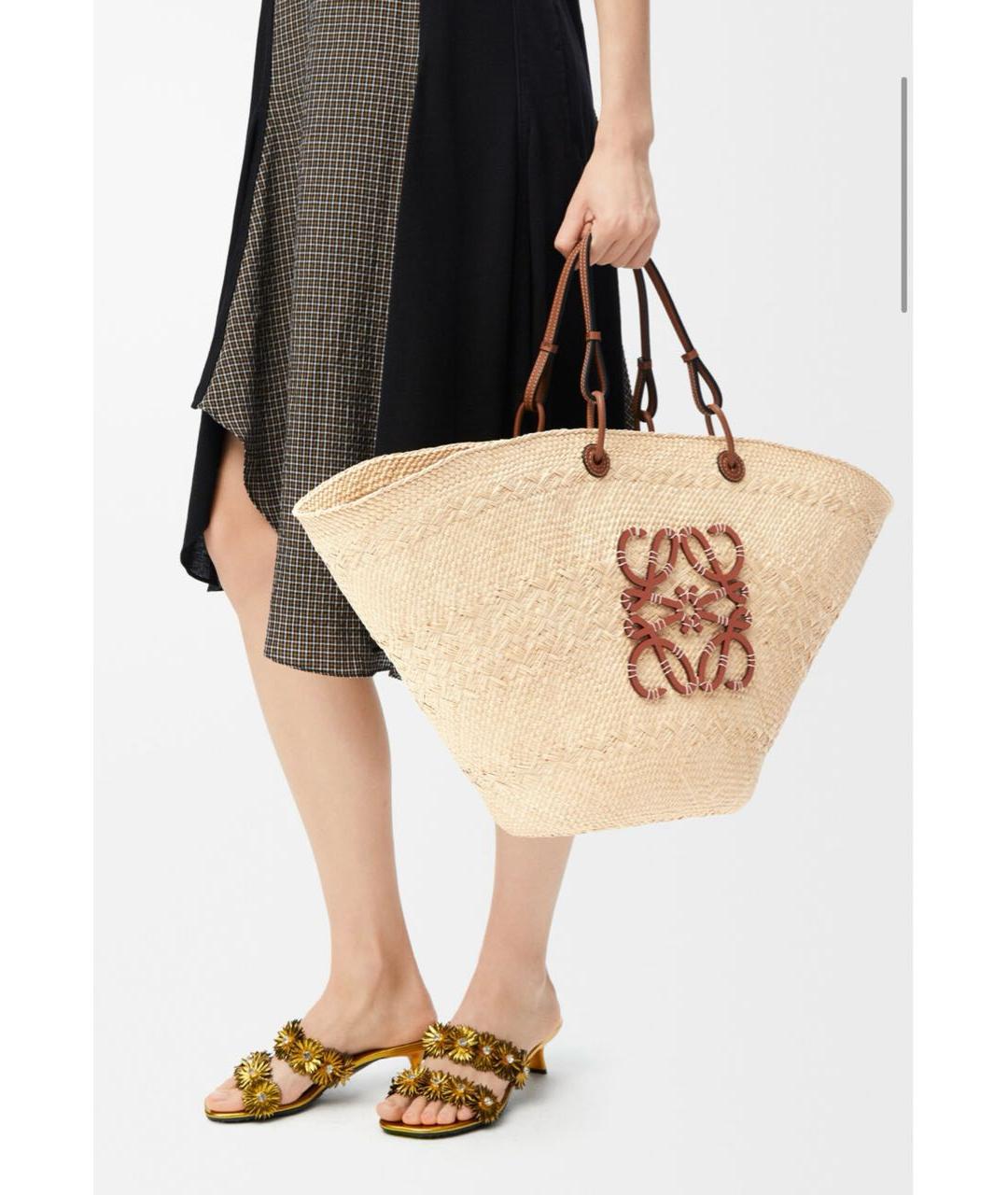 LOEWE Бежевая пелетеная пляжная сумка, фото 3