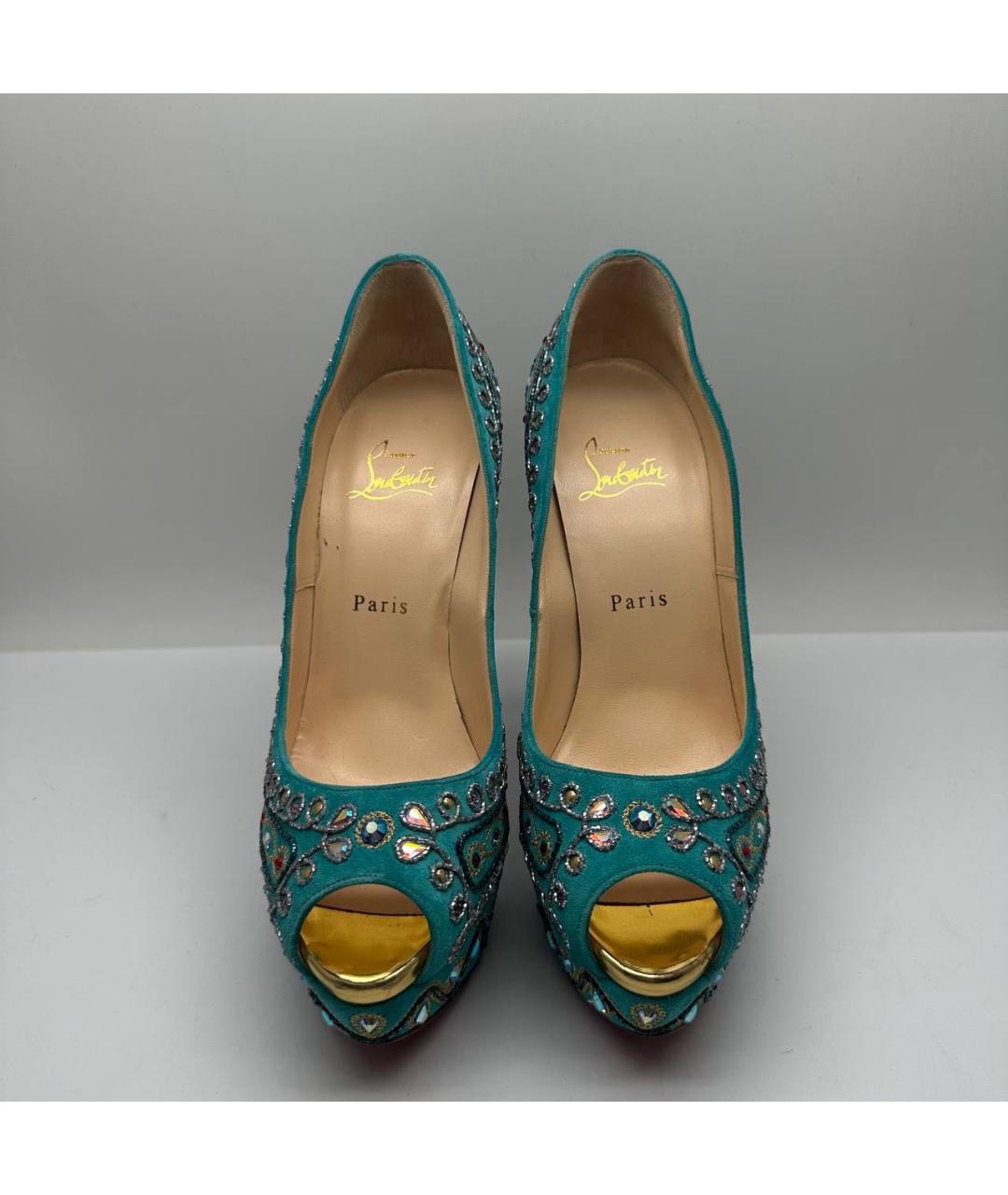 CHRISTIAN LOUBOUTIN Бирюзовые кожаные туфли, фото 2