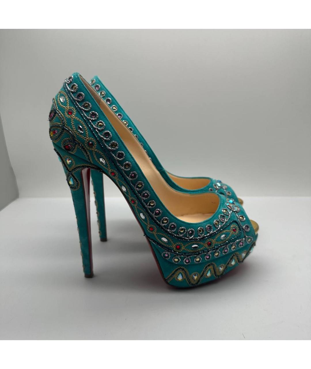 CHRISTIAN LOUBOUTIN Бирюзовые кожаные туфли, фото 5