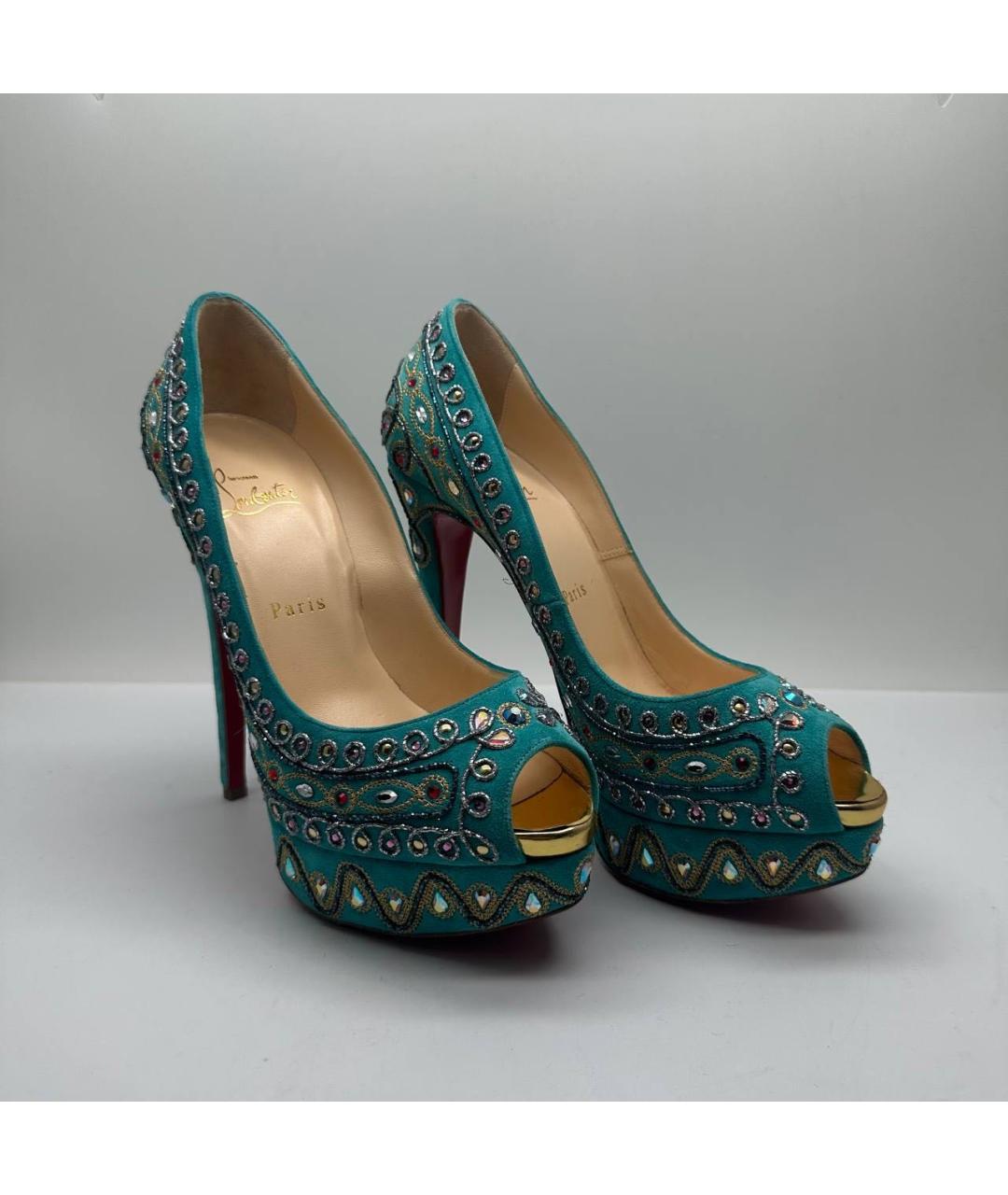 CHRISTIAN LOUBOUTIN Бирюзовые кожаные туфли, фото 3