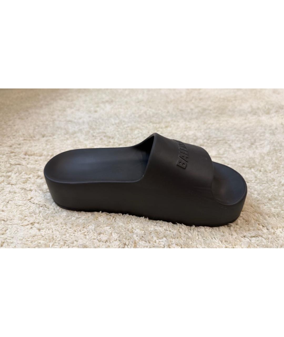BALENCIAGA Черные резиновые шлепанцы, фото 5