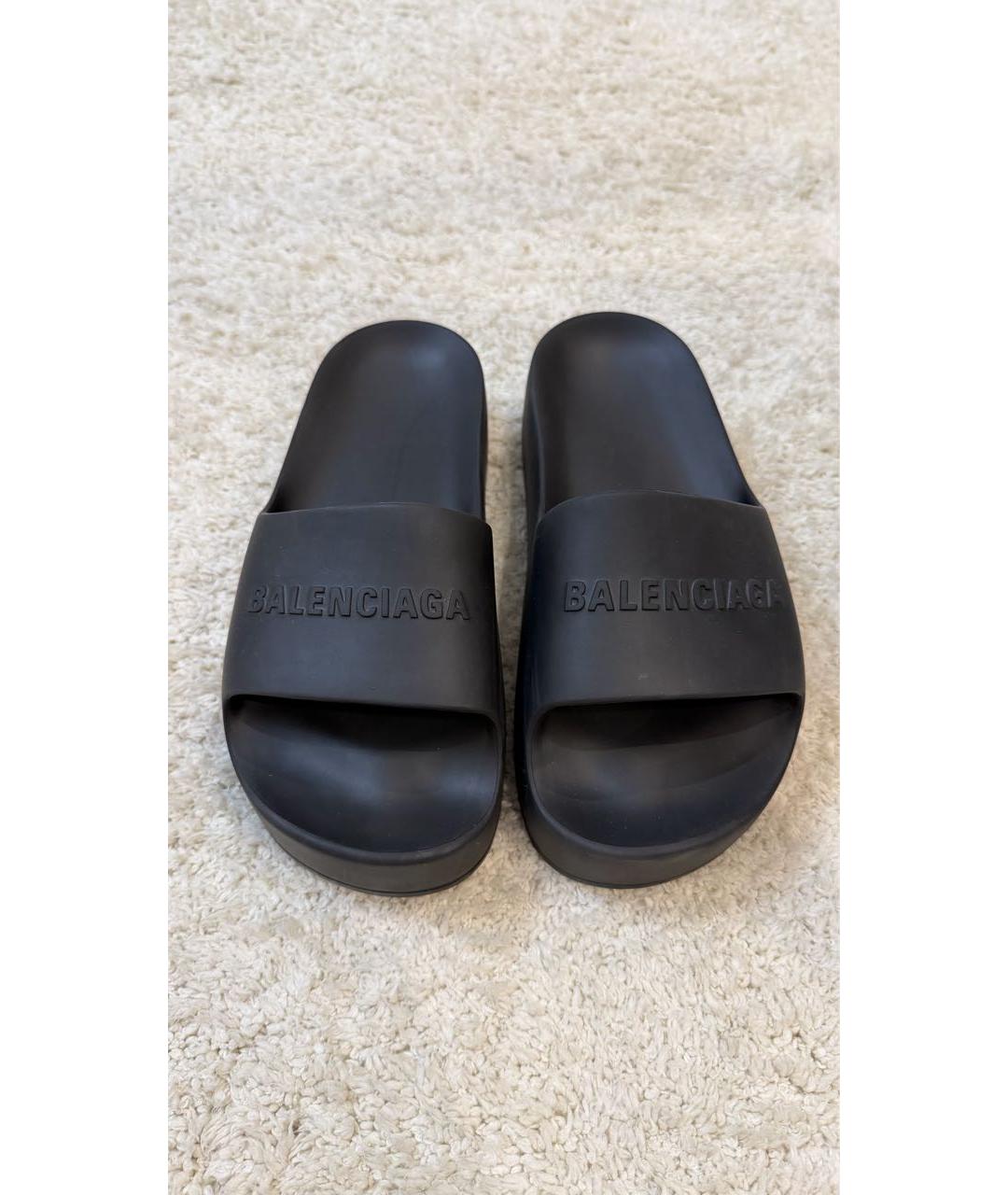 BALENCIAGA Черные резиновые шлепанцы, фото 2