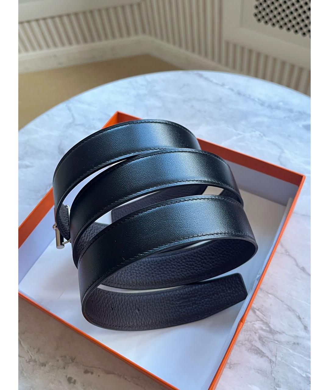 HERMES Черный кожаный ремень, фото 4