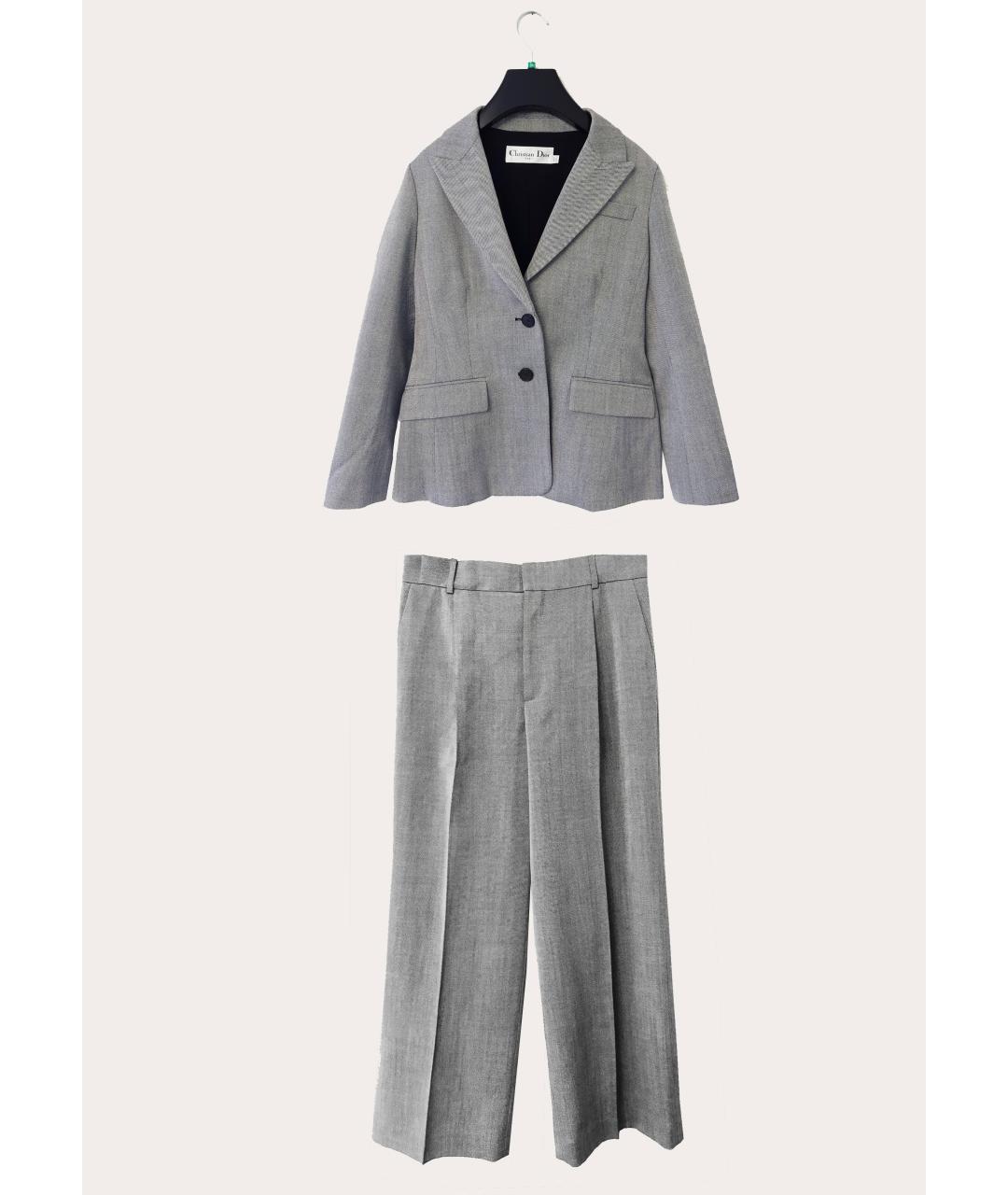 CHRISTIAN DIOR Серые шерстяные брюки широкие, фото 6