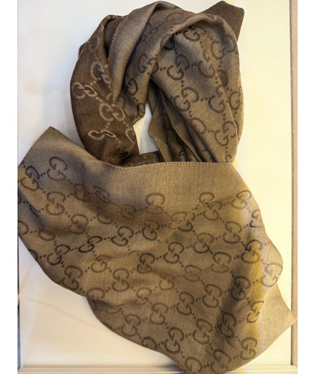 GUCCI Коричневый шелковый шарф, фото 5
