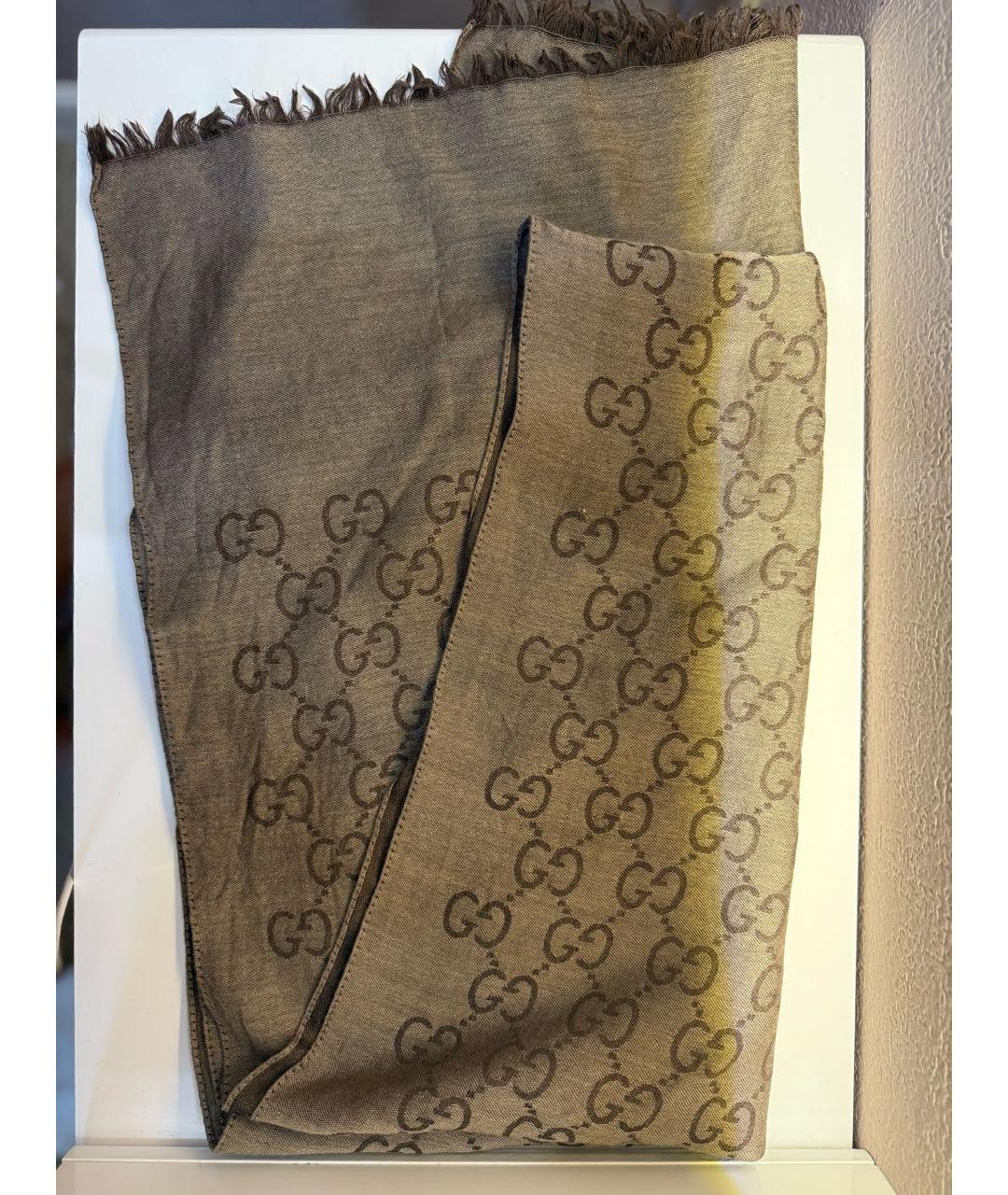 GUCCI Коричневый шелковый шарф, фото 4