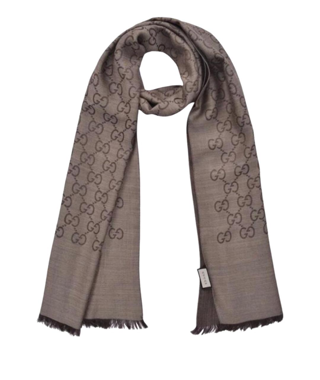 GUCCI Коричневый шелковый шарф, фото 1