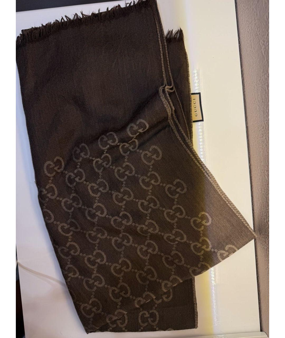 GUCCI Коричневый шелковый шарф, фото 3