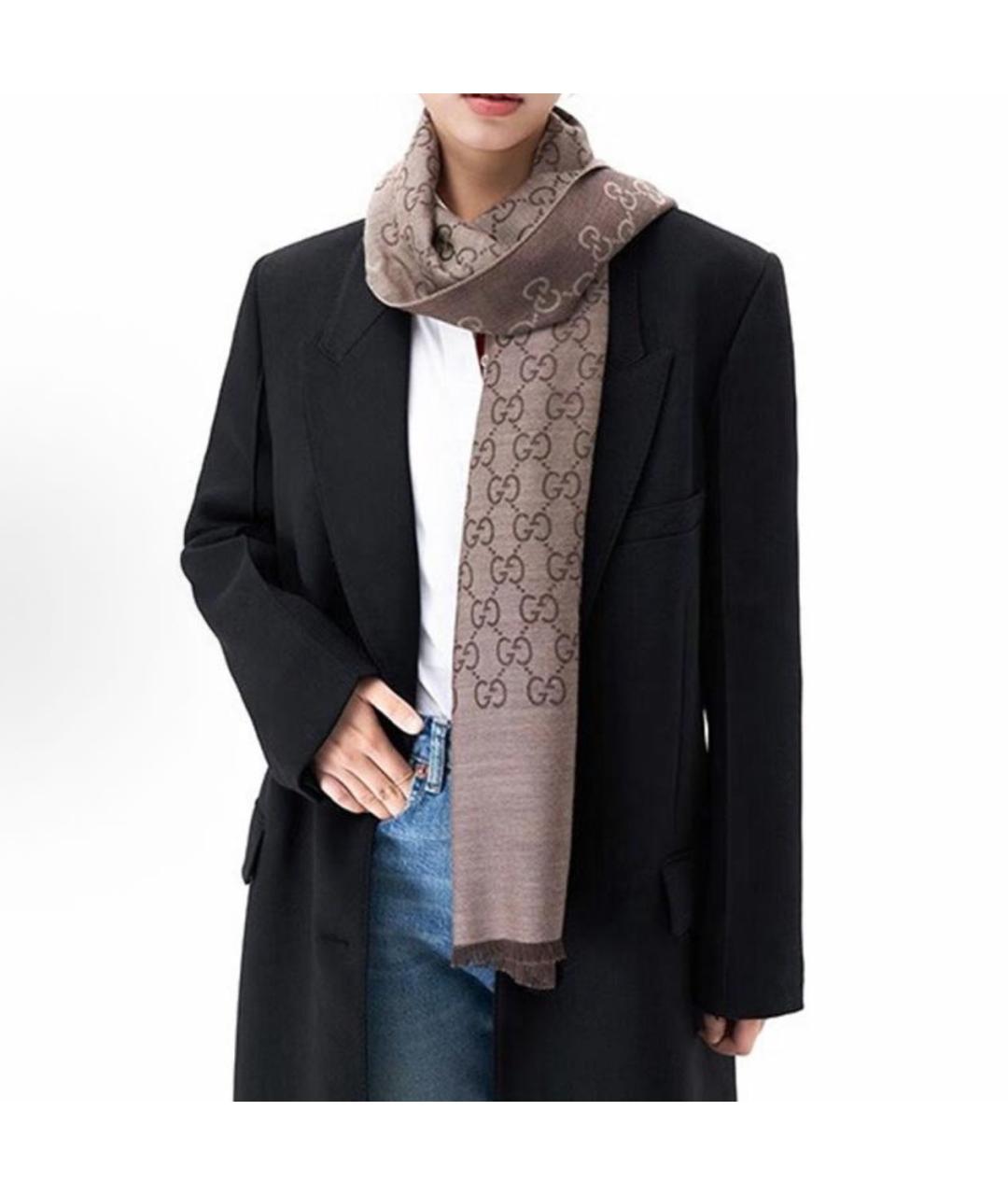 GUCCI Коричневый шелковый шарф, фото 2