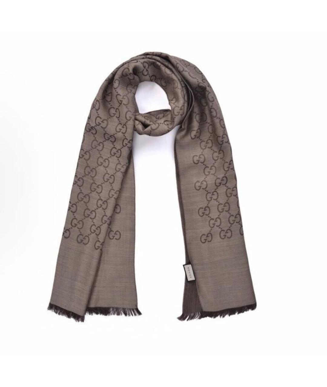 GUCCI Коричневый шелковый шарф, фото 6