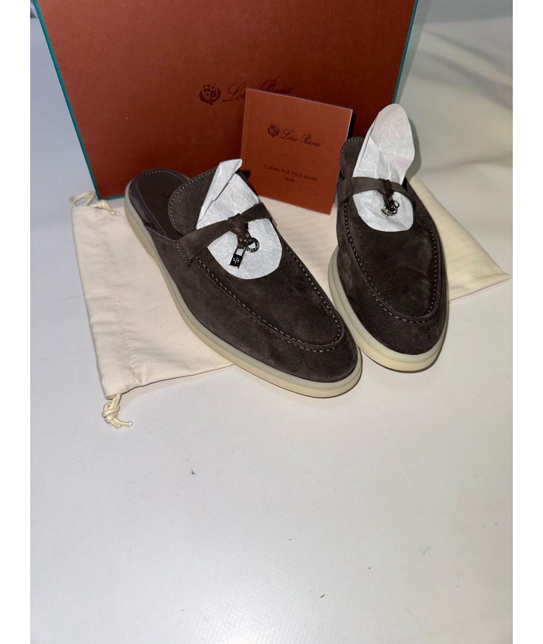 LORO PIANA Коричневые замшевые мюли, фото 2