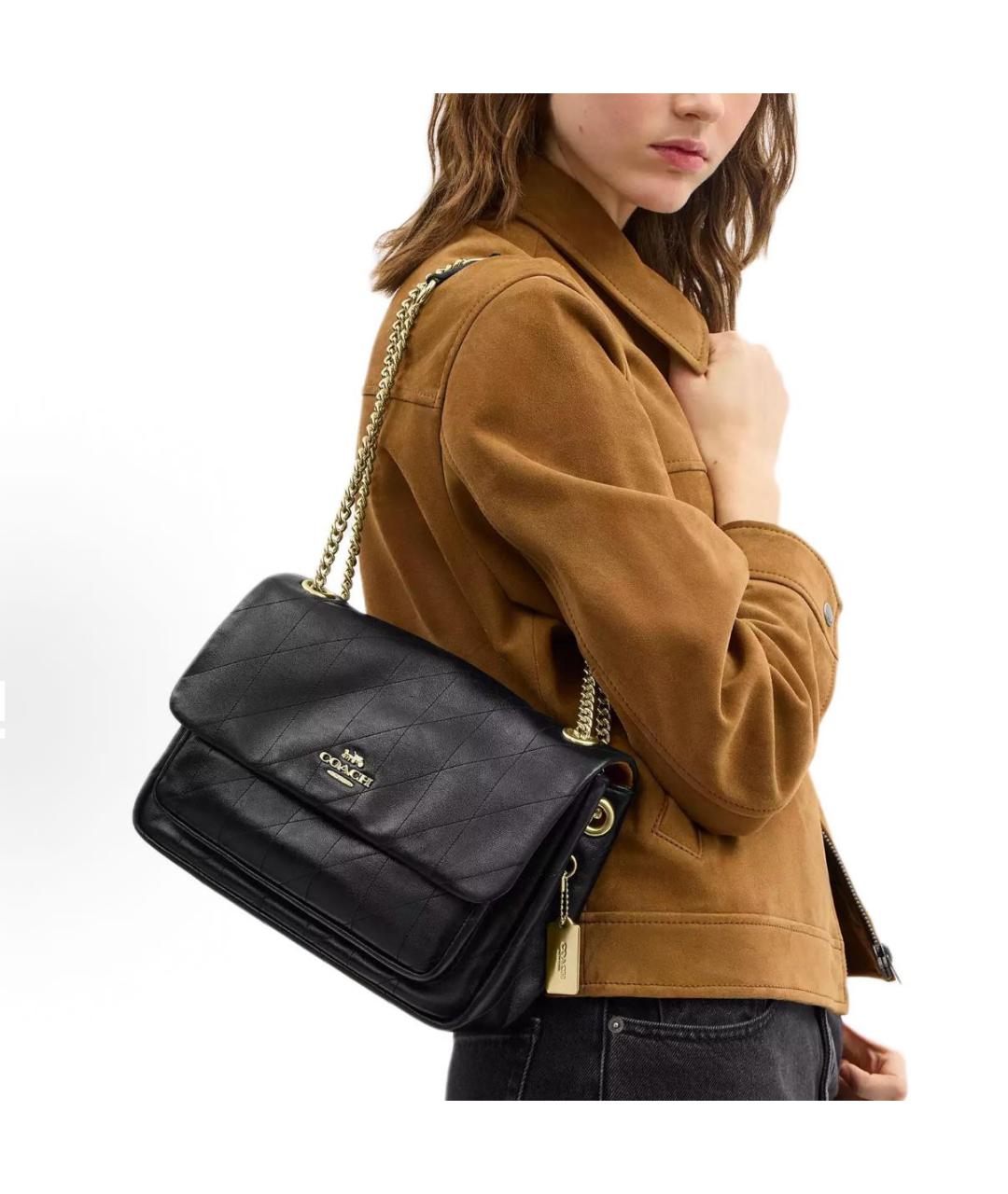 COACH Черная кожаная сумка через плечо, фото 6